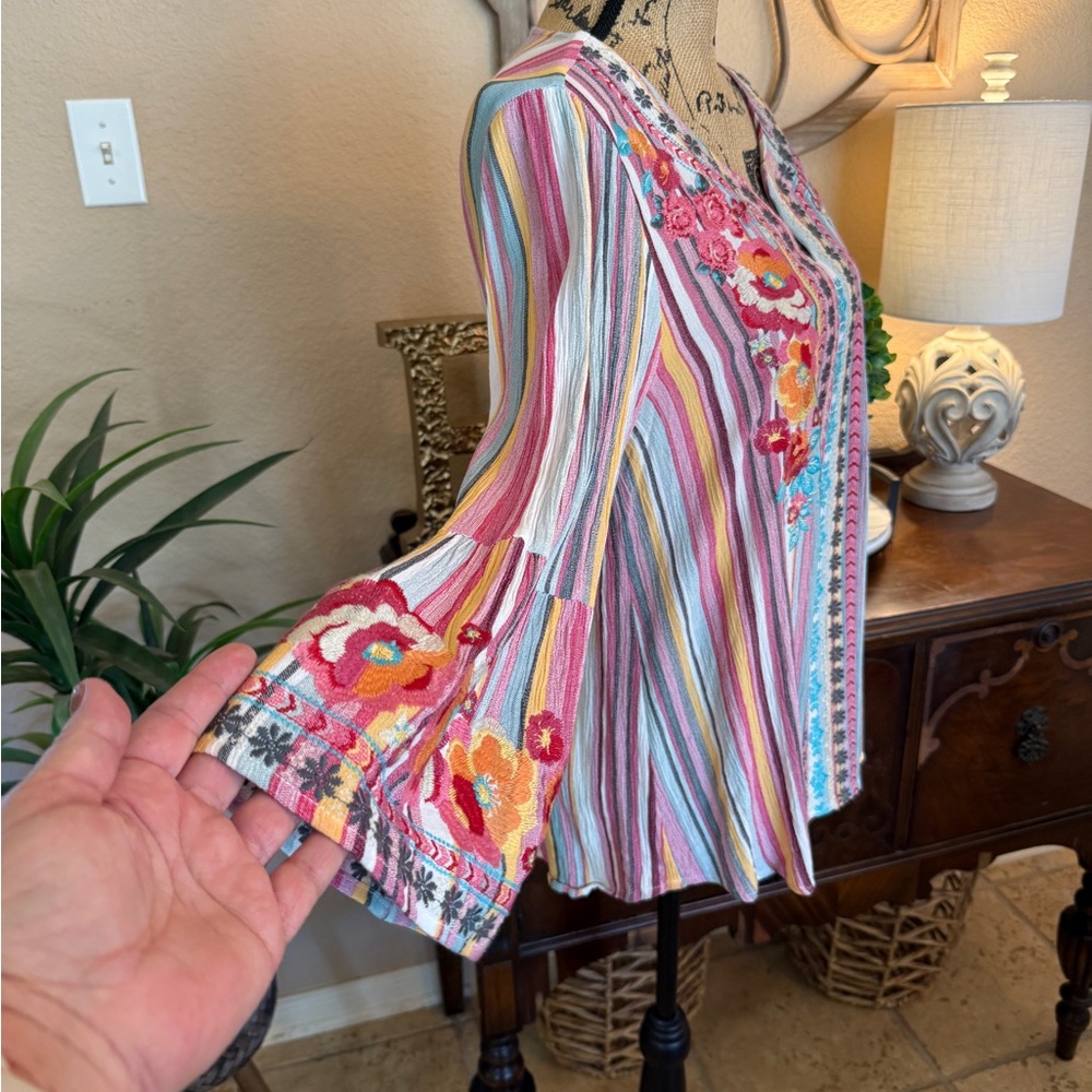 Andree by Unit Colorful Striped Floral Embroidered Women's Top - Picture 6 of 13